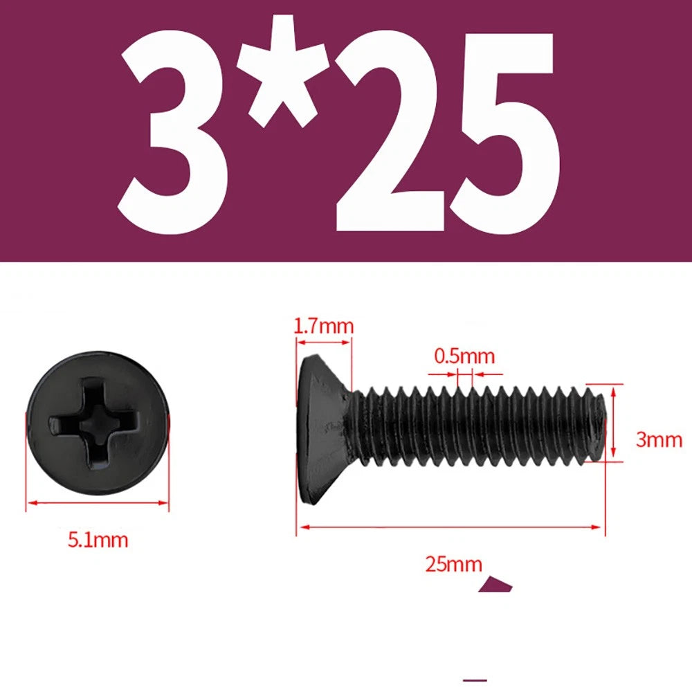 Black Phillips Flat Head Countersunk Machine Screws — Carbon Steel M1–M6
