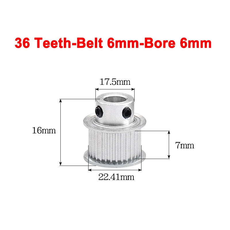 2GT Drive Pulley With Step 16 Tooth - 100 Tooth Bore 4mm - 25mm for 6mm Belt