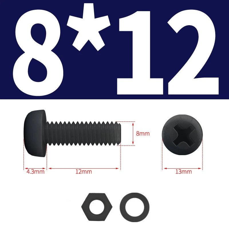 Black Nylon Phillips Machine Screws with Nuts & Washers — Metric M2 to M8 - HomeDIYer