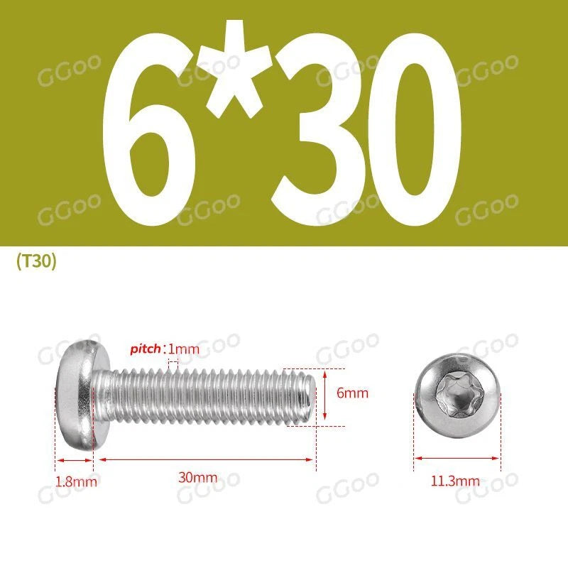 A2 Stainless Steel Torx Pan Head Machine Screws — M2 to M8, Six-Lobe Drive