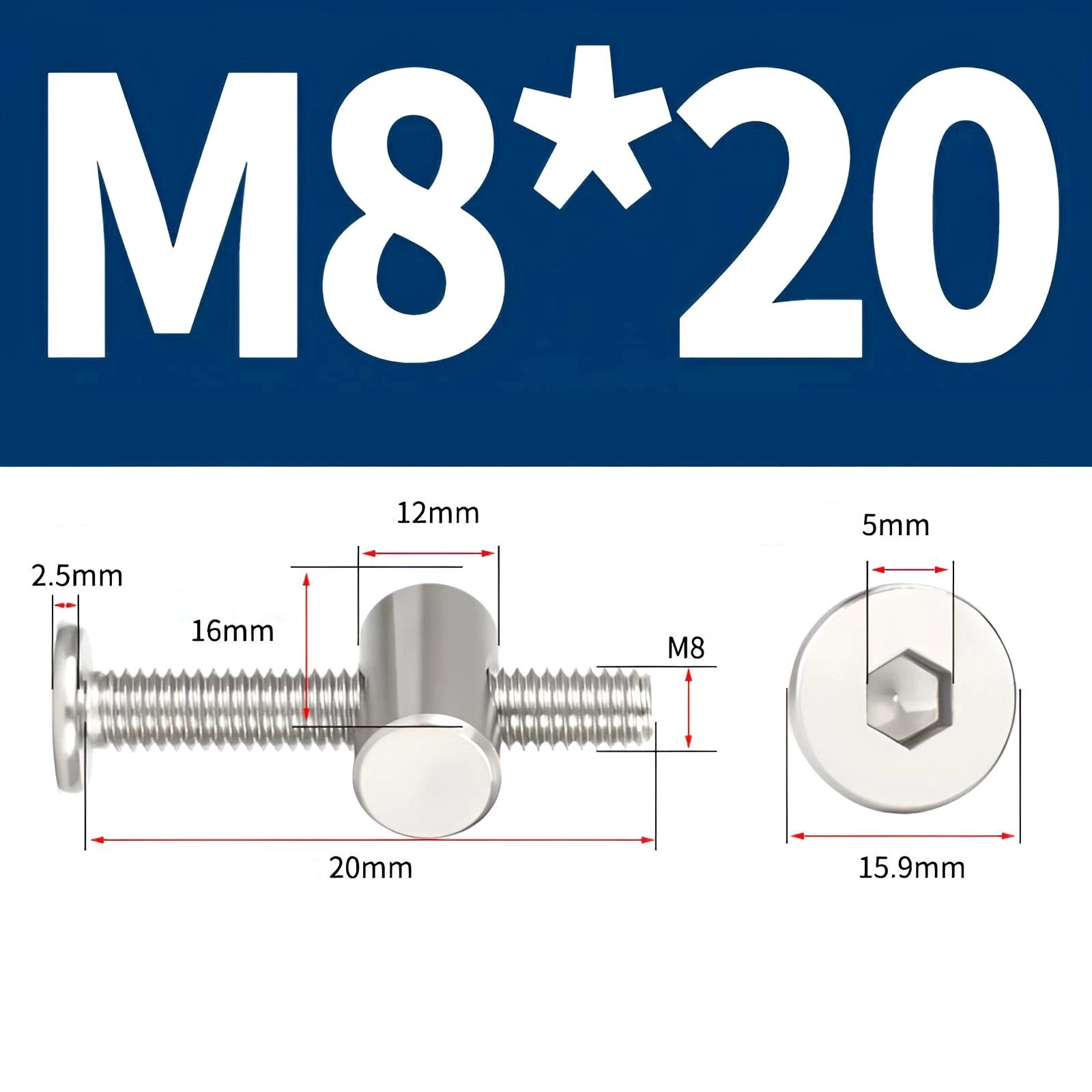M4 M5 M6 M8 304 Stainless Steel Furniture Connecting Bolts with Barrel Nuts