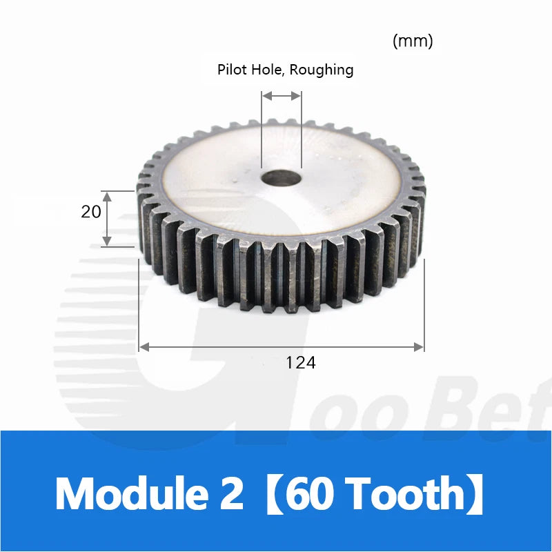Spur Gear Module 2 Steel C45 Hardened 12 - 120 Tooth Motor Pinion Cogwheel Flat
