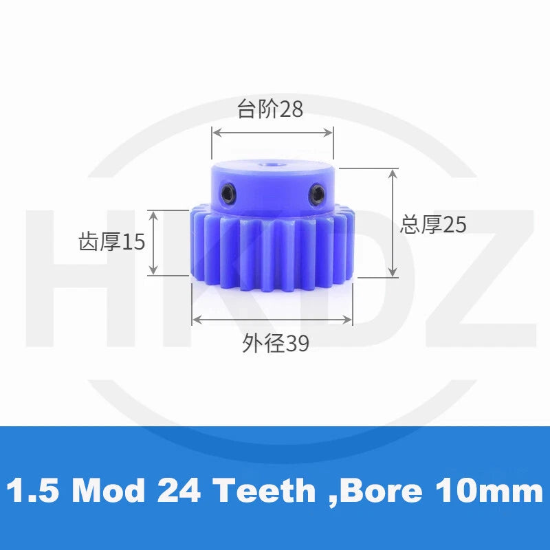 1.5 Mod Blue Nylon Spur Gear 15-60T,Bore 6-12mm Pinion Gear With Step Motor Gear