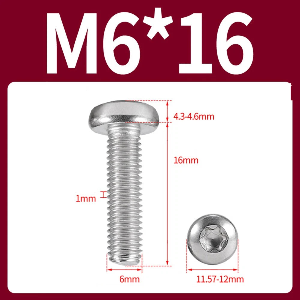 M2–M10 A2 Stainless Steel Torx Button Head Machine Screws, With or Without Column, Pack of 5