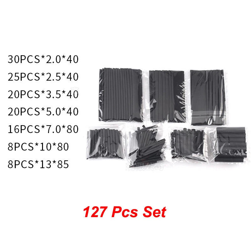 Heat Shrink Tubing Kit — 127/164/328/530 Pcs Assortment with Cable Sleeve Wrap