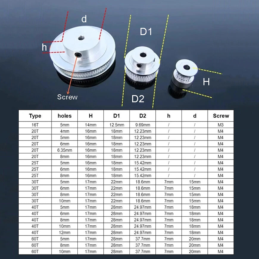 2GT 2mm Pitch Timing Belt Pulleys Drive Pulley 16 20 25 30 60 Tooth Fit 6mm Belt