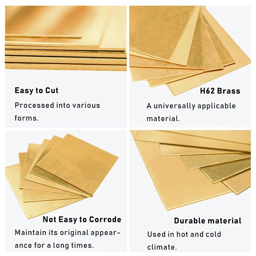 Solid H62 Brass Sheet Metal Plates DIY Crafts Multiple Sizes 0.3mm-6mm Thickness - HomeDIYer