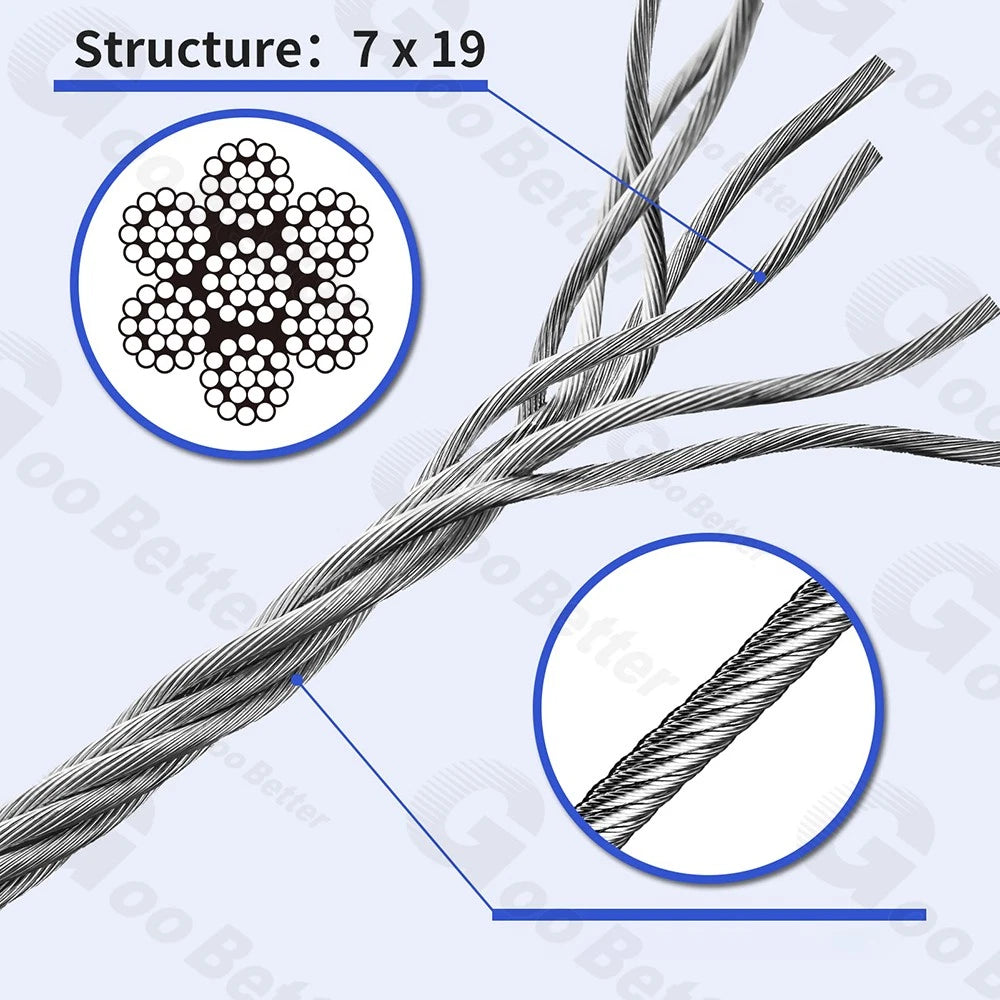 304 Stainless Steel Wire Rope Metal Cable Rigging 0.3mm 0.4mm 1mm 1.2mm - 20mm