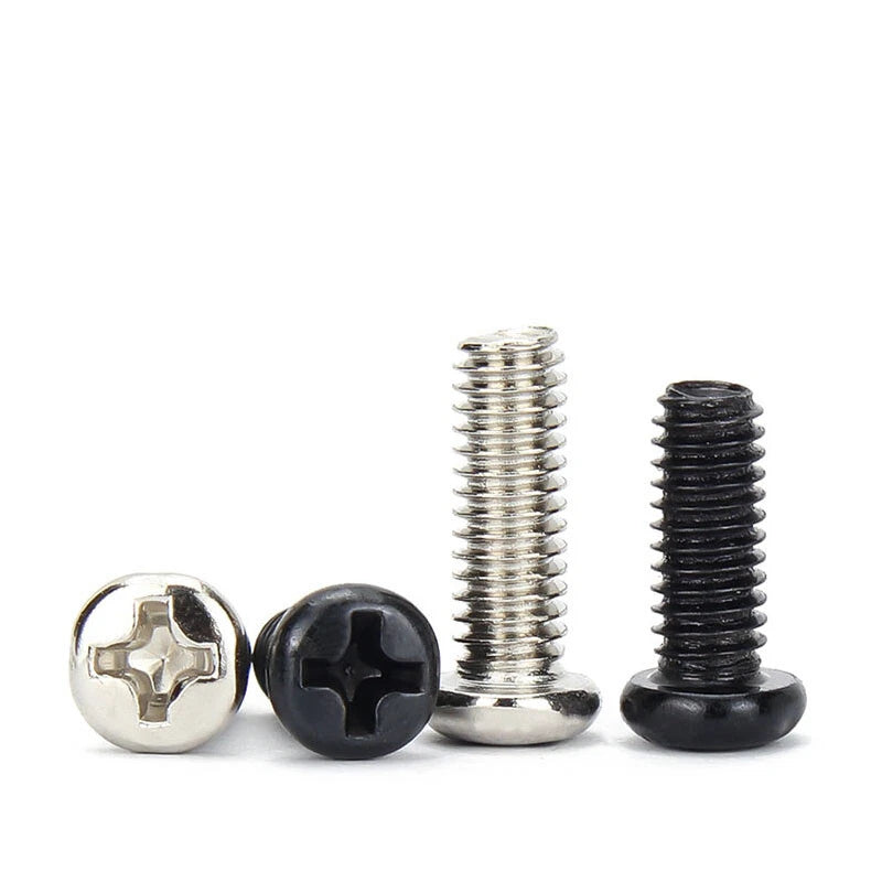 M1–M6 Phillips Round Pan Head Machine Screws – Carbon Steel, Nickel or Black Finish (2–50mm Lengths)