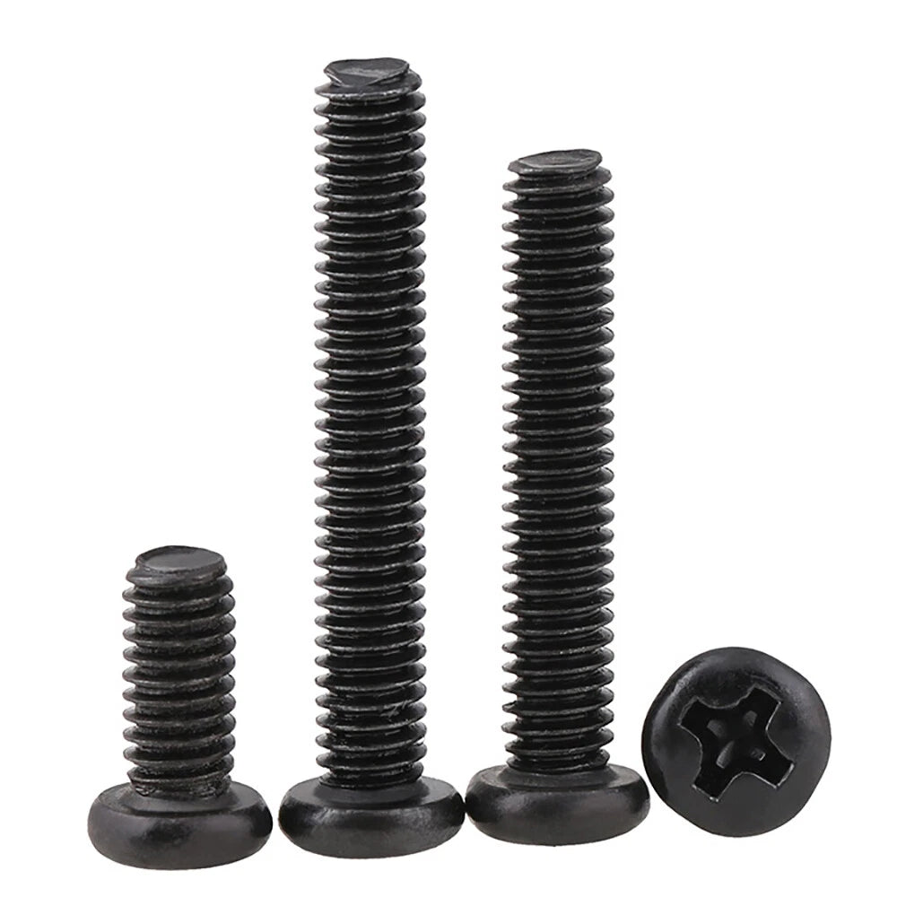 Black Pozi Pan Head Machine Screws M1–M5 | Micro Screws for Eyeglasses, Electronics & Computers