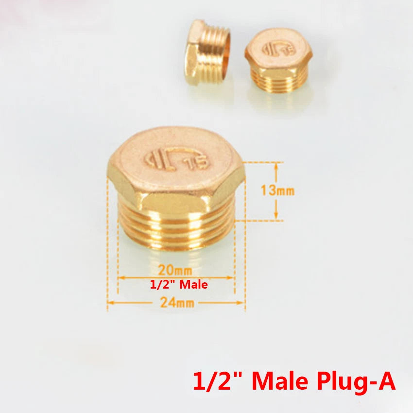 BSP Brass Pipe End Cap & Blanking Plug — 1/2", 3/4", 1" Male Plug & Female Cap