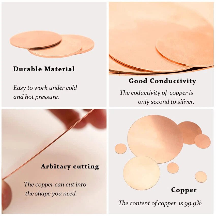 Solid Pure Copper Discs Round Plate Metal Sheet Thick 0.3-3.5mm Dia 10mm-300mm - HomeDIYer