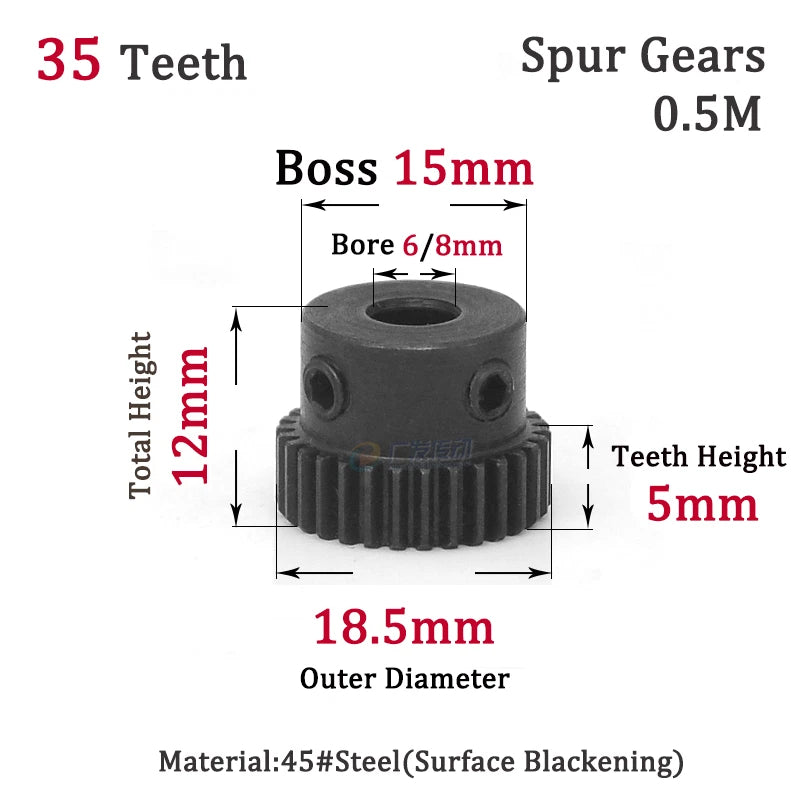 0.5M 30T-38T Spur Gears Steel Pinion Gears Metal Spur Transmission Gear 45 Steel
