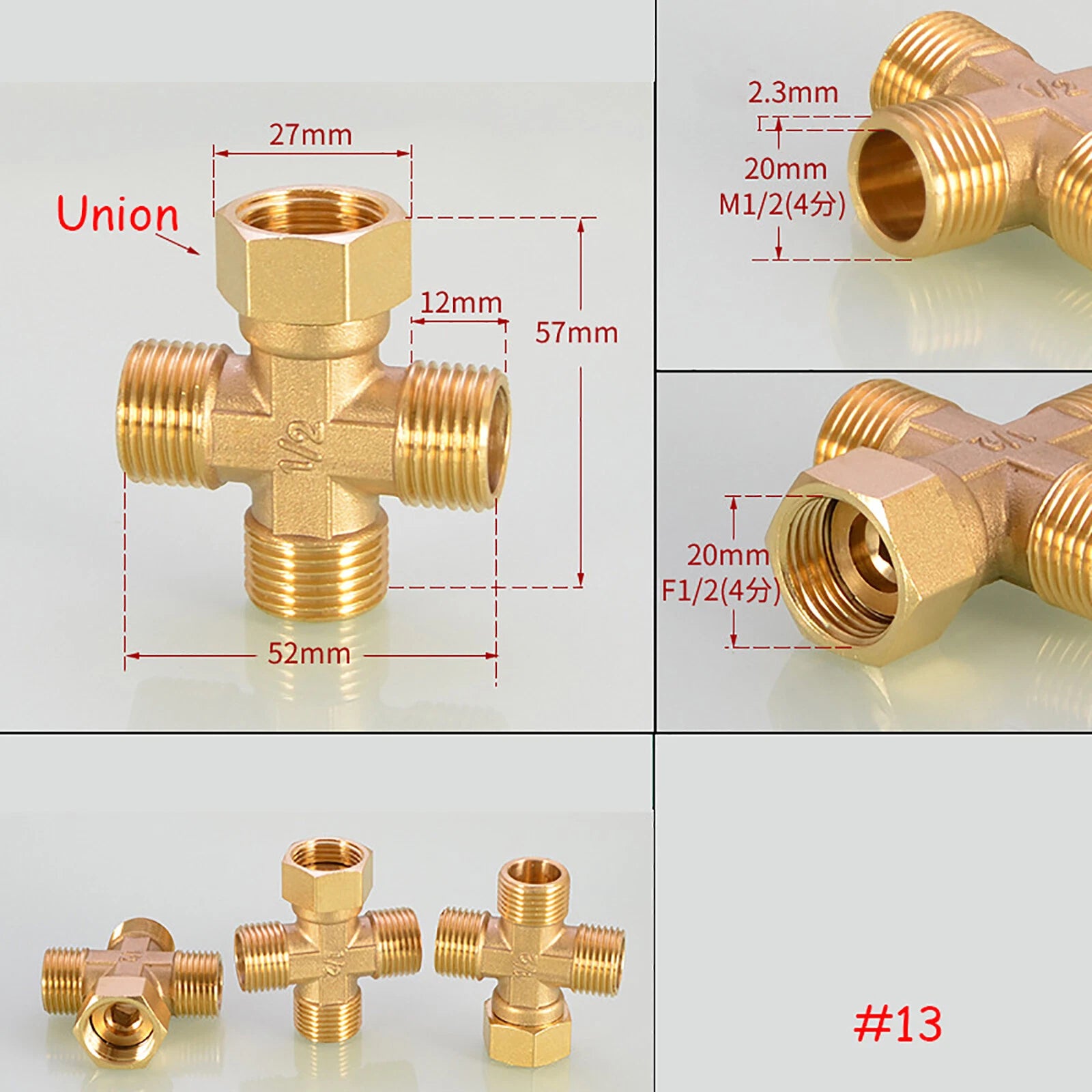 BSP 4-Way Cross Brass Pipe Fitting | 1/2" & 3/4" | Male & Female Thread Configurations