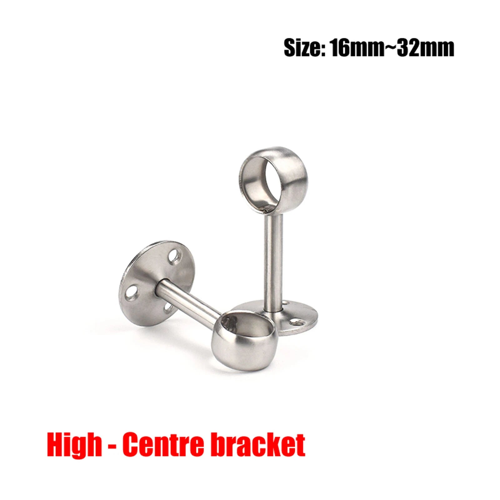 Stainless Steel Wardrobe Rail Brackets & Sockets — End & Centre, Short & High Profile