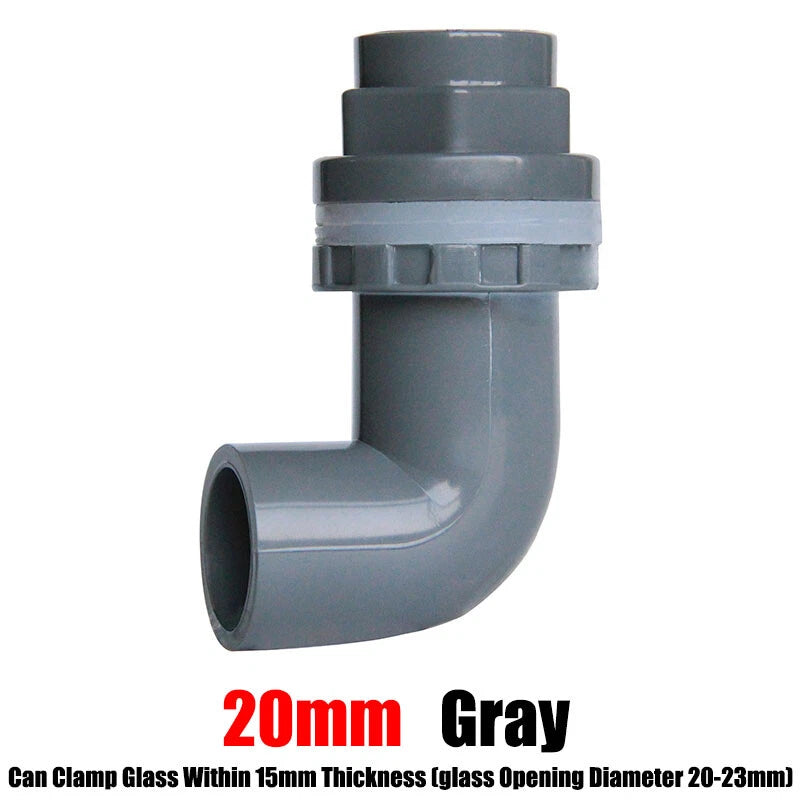 PVC Elbow 90° Pipe Fittings 20~50mm Tank Connector Bulkhead For Aquarium Grey