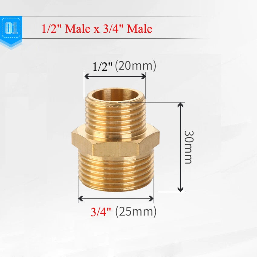 Brass NPT Pipe Fitting Adapter – Male Female Thread Coupler 1/2" 3/4" 1"