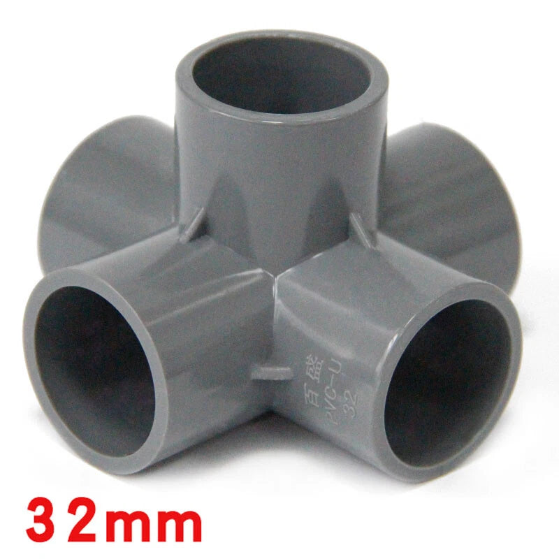 Grey PVC 5-Way Equal Connector Socket Pressure Pipe Fittings 20 25 32 40 50mm