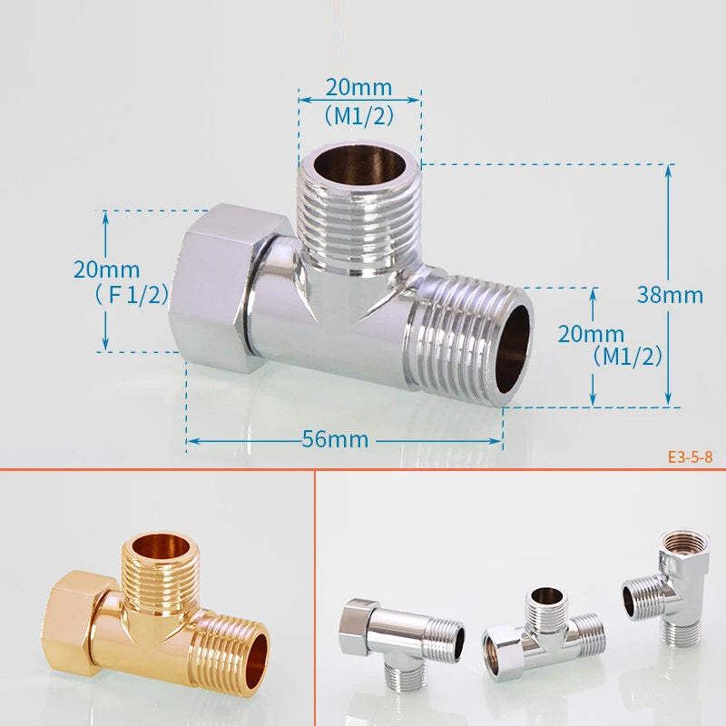 Copper Nickel Plated Diverter Valve Adapter Connector for Hose & Bath Shower