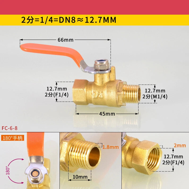 Brass Ball Valve Air Compressor Pipe Fittings — NPT 1/4" 3/8" 1/2" 3/4"