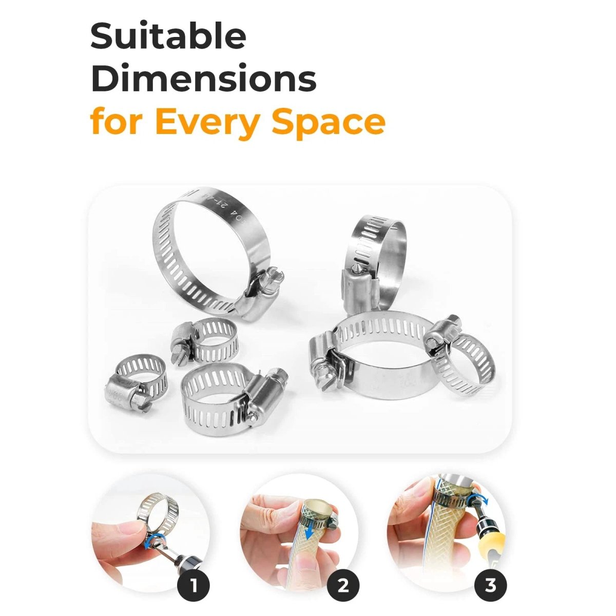 304 Stainless Steel Worm Drive Hose Clamp isolated on white background - Professional Grade Jubilee Clip