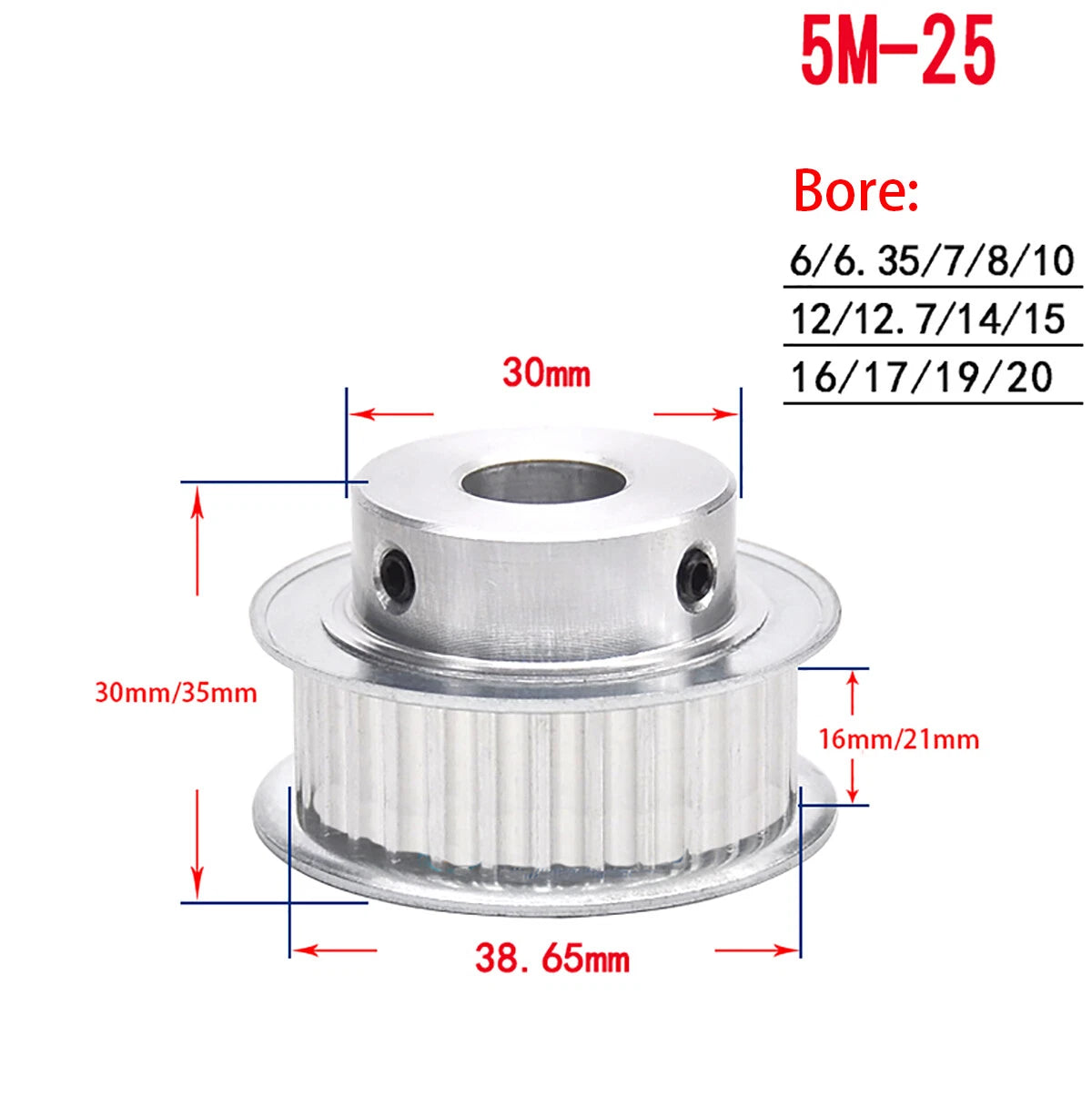 14 - 60 Teeth HTD-5M Timing Belt Pulley Bore 5mm-25mm for Reprap 3D Printer CNC