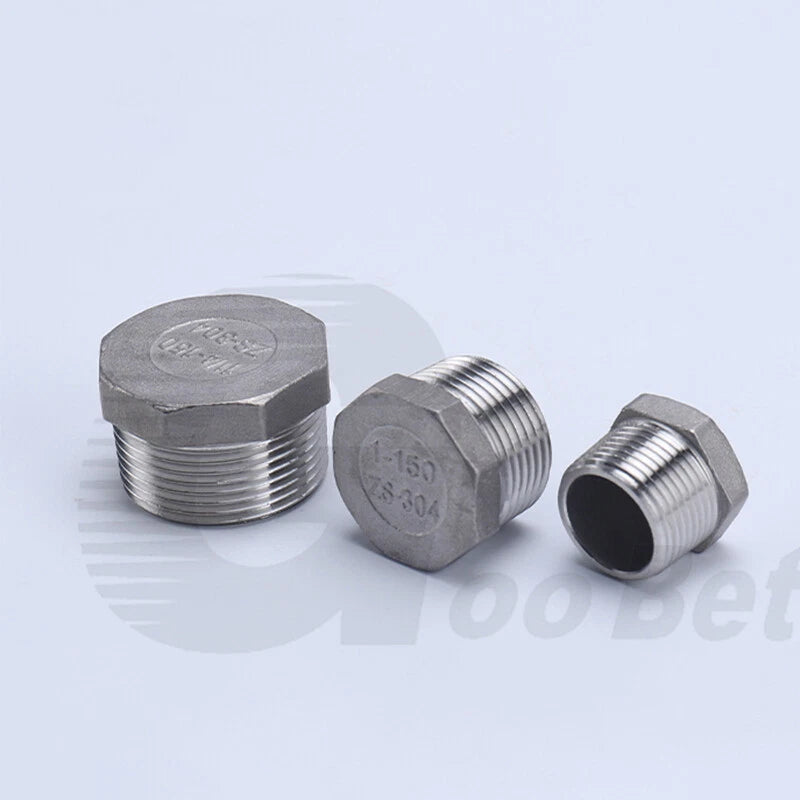 304 Stainless Steel BSP Male Thread Hex Plug — End Stopper Pipe Fitting (1/4" to 2")