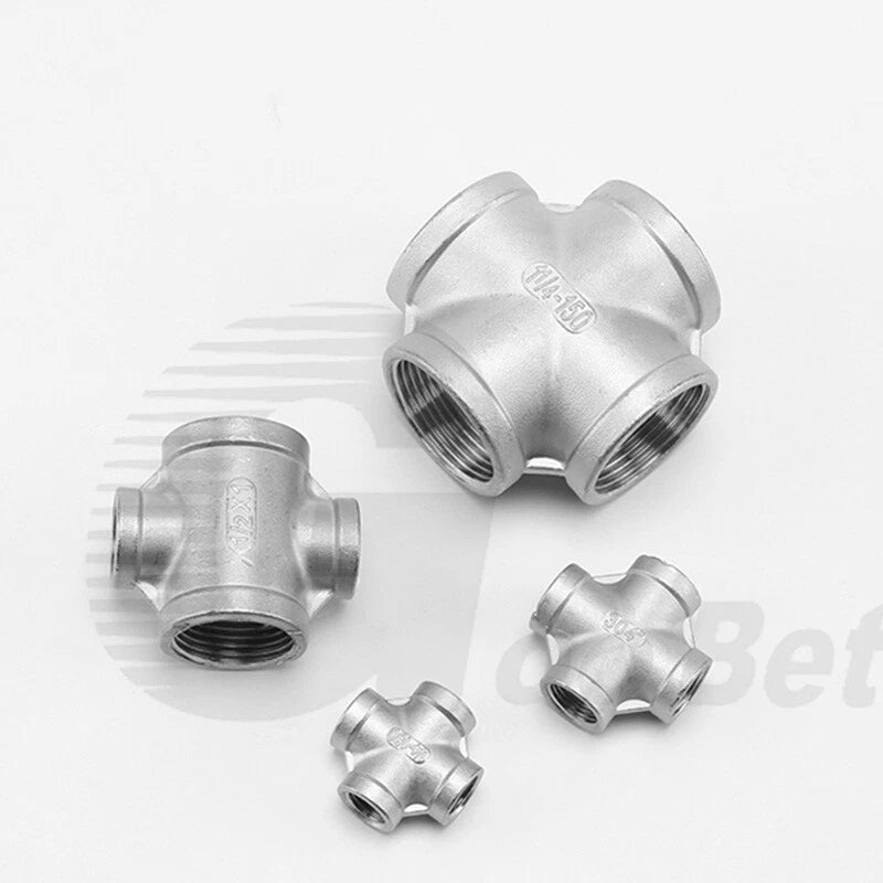 Stainless Steel Cross 4-Way Pipe Fitting | BSP Female Thread | 1/4" to 2"