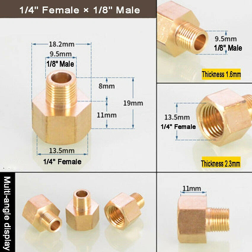 Brass Reducing Coupler — NPT Female to Male Pipe Fitting Adapter (1/8" to 1" Sizes)