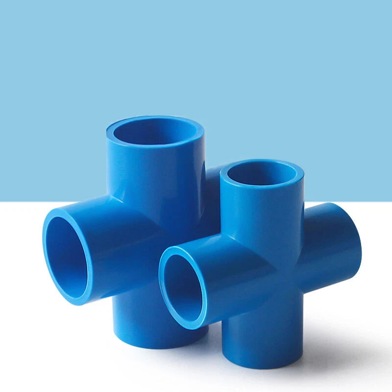 PVC 4-Way Blue Equal Water Connector Coupling Pressure Pipe Fittings 20mm~90mm