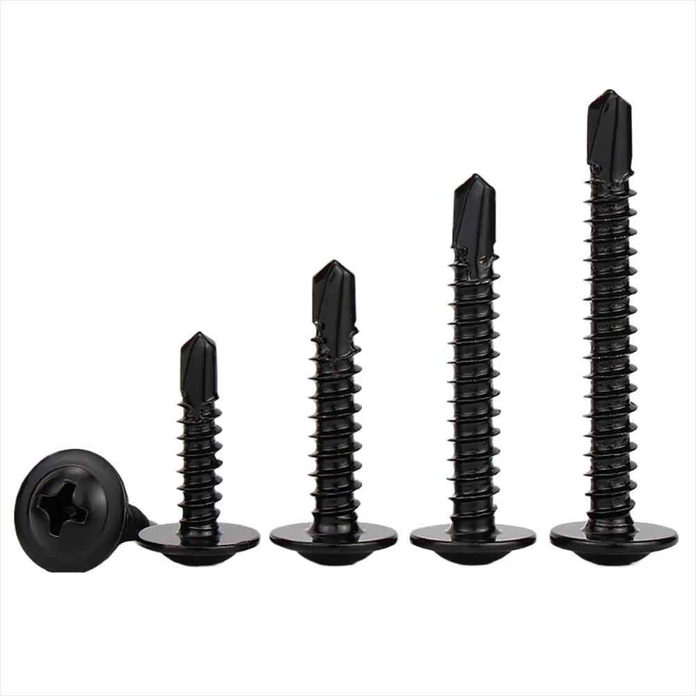 Black Self Drilling Wafer Head Screws Steel Self Tapping Screws for Metal Sheets