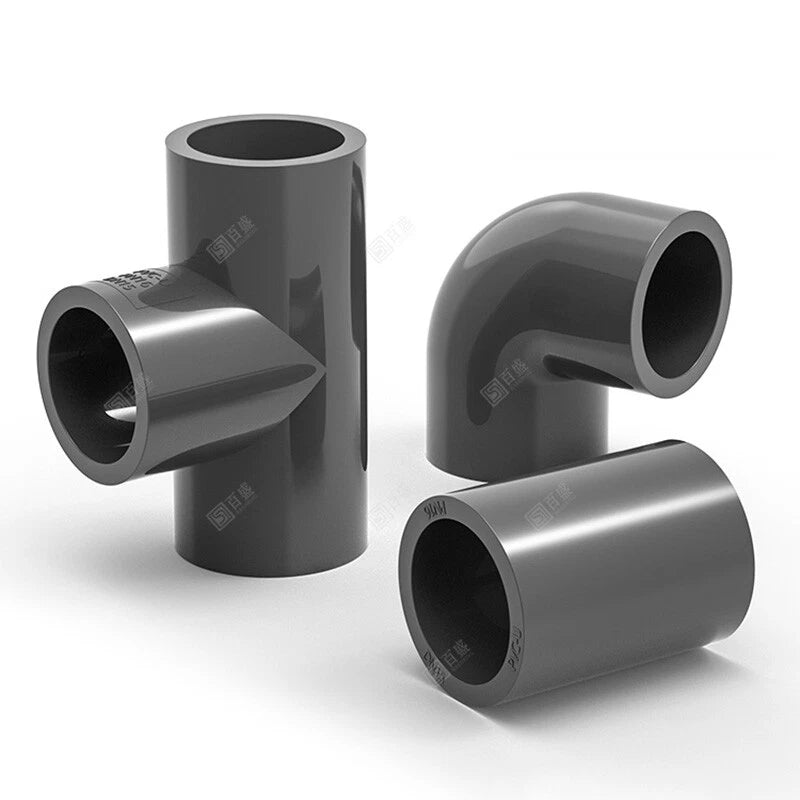 UPVC PVC Pipe Fittings Tee Straight Elbow Plumbing Couping ID 20-50mm Dark Grey