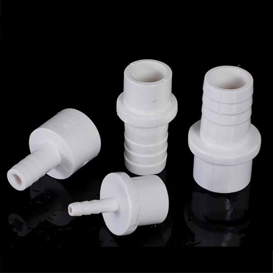 5mm - 63mm Hose Nozzle PVC Plastic Pipe Fittings Barb Connectors Sleeve White