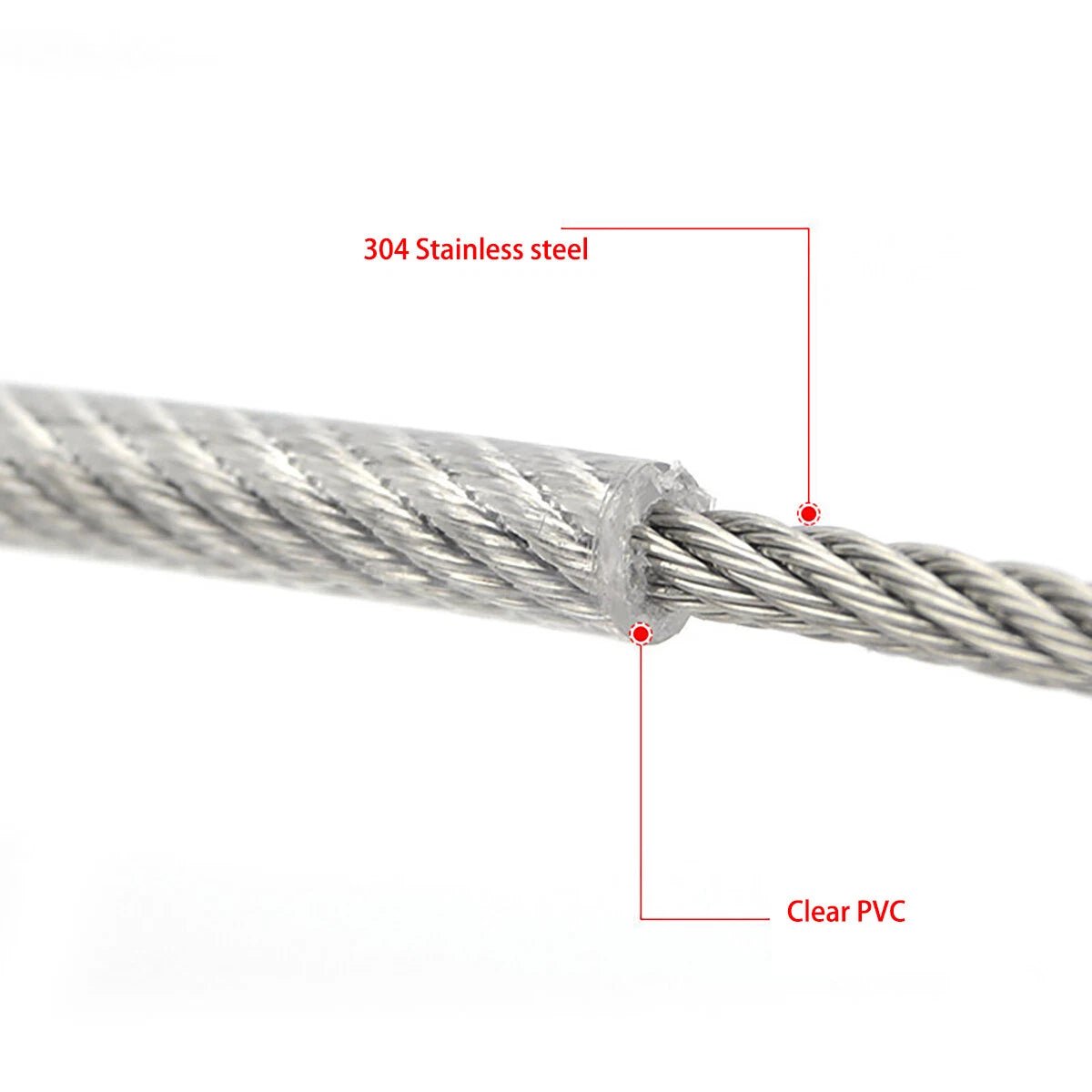 Clear PVC Coated Steel Wire Rope Metal Cable Rigging 0.38mm-12mm Heavy Duty