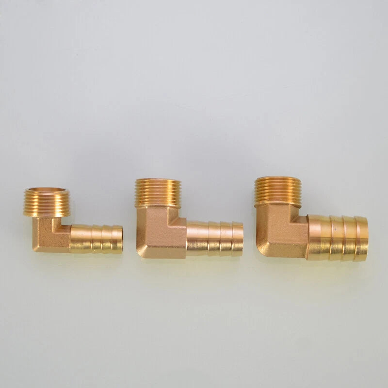 Brass Hose Barb Elbow Fittings — Male BSP to Metric Barb, 1/8" to 3/4" BSP