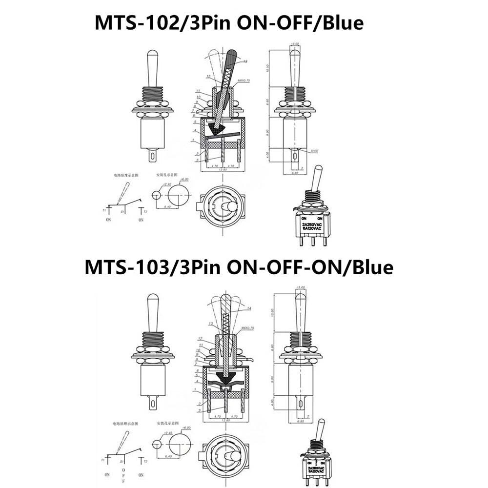 MTS PS Series Mini Toggle Switch — 3/6/9/12 Pin, 2-Way & 3-Way, Latching & Self-Resetting