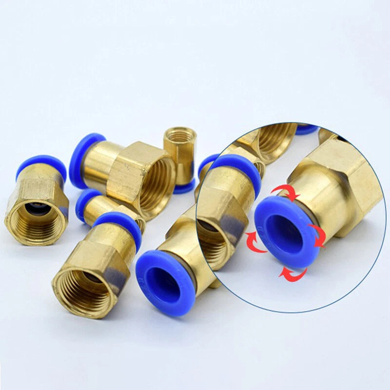 Pneumatic Push In Fitting Female Stud Straight Air Hose Inline Connector Line