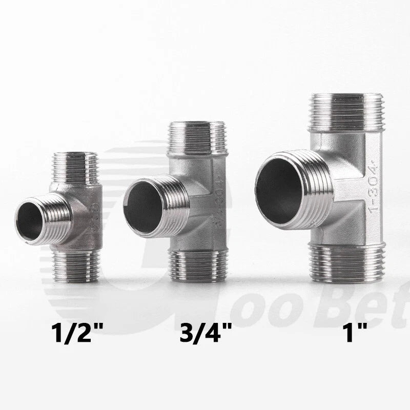 304 Stainless Steel BSP Tee Pipe Fitting — Male & Female Thread, 1/2" to 2"