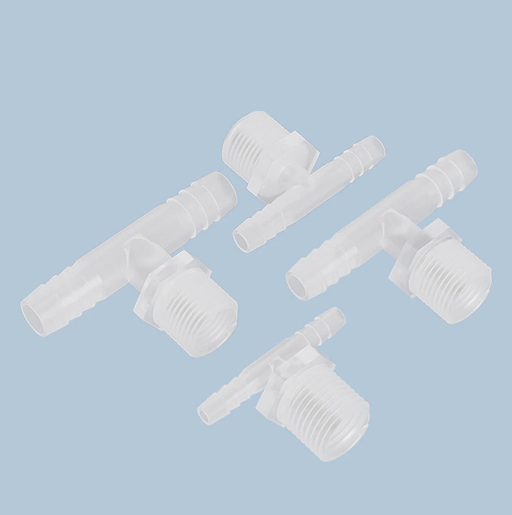 T-Type Plastic Pipe Fitting – Male Thread Barbed Tee Hose Connector (G & M Thread)