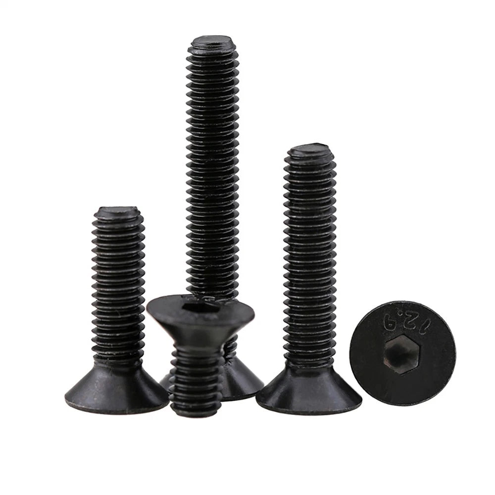 M1.6–M3 Countersunk Socket Head Screws – 12.9 Grade Carbon Steel, Flat Head, Fully Threaded (3–50mm Overall Length)