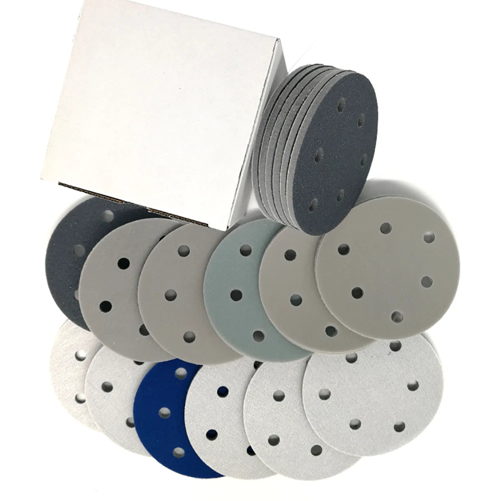 5 Inch(125mm)Hook & Loop Sponge Sandpaper 6 Hole Wet and Dry Sanding Discs
