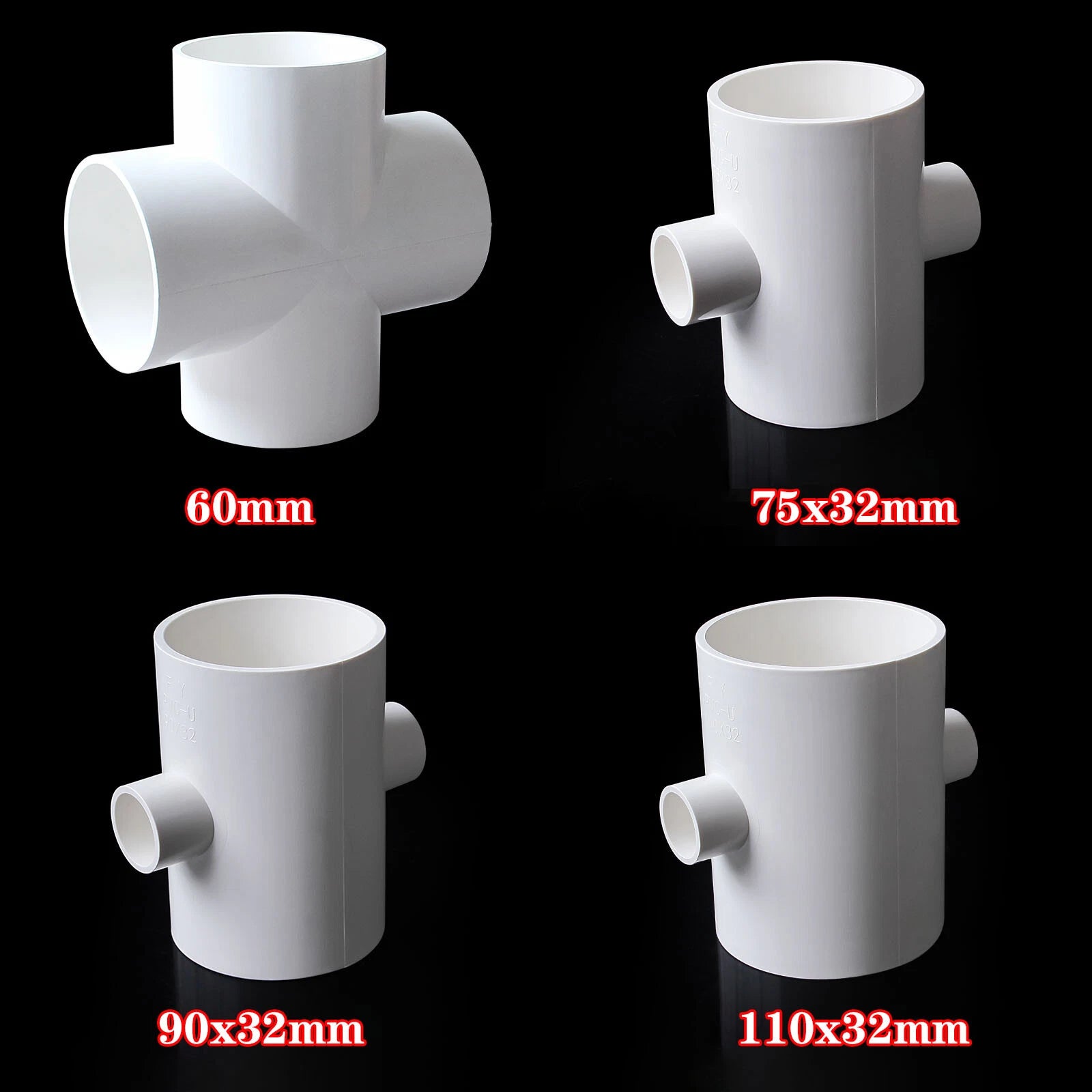 PVC Cross 4-Way Solvent Weld Pipe Fittings 20-160mm Fish Pond Industrial White