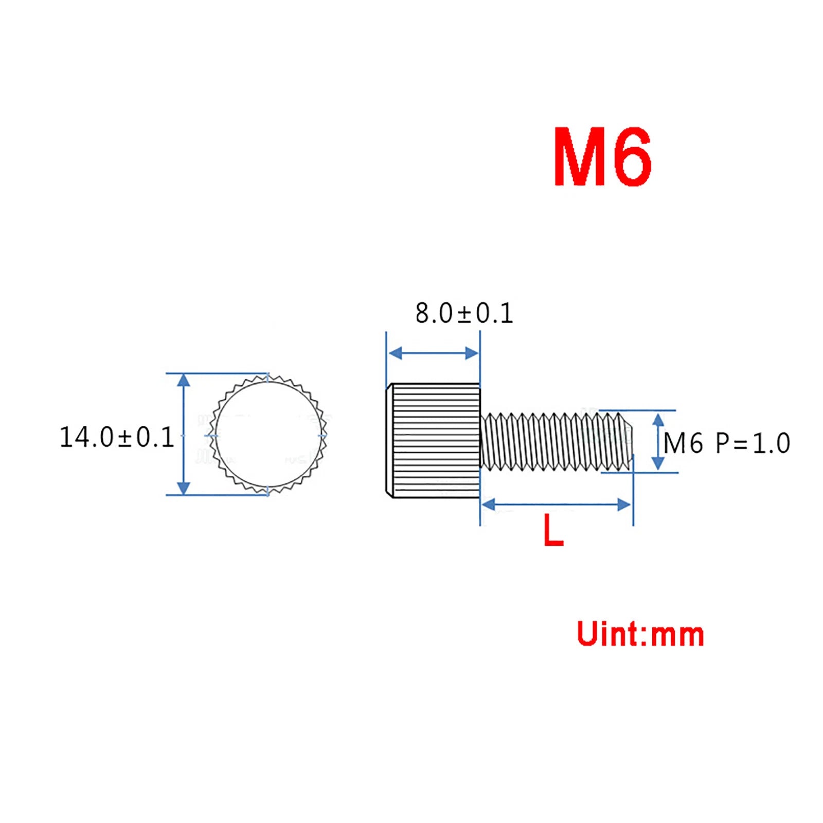 M5 M6 Cylinder Head Knurled Thumb Screws Stainless Steel Hand Grip Knob Bolts