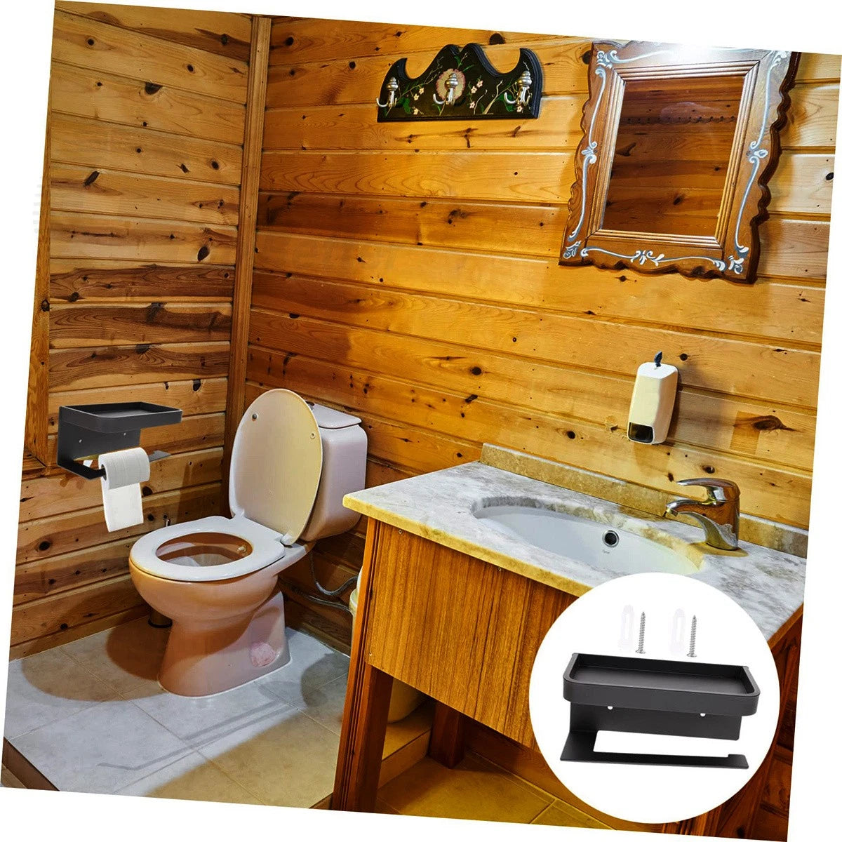 Bathroom Self Adhesive Wall Mounted Toilet Roll Paper Holder Shelf Organizer