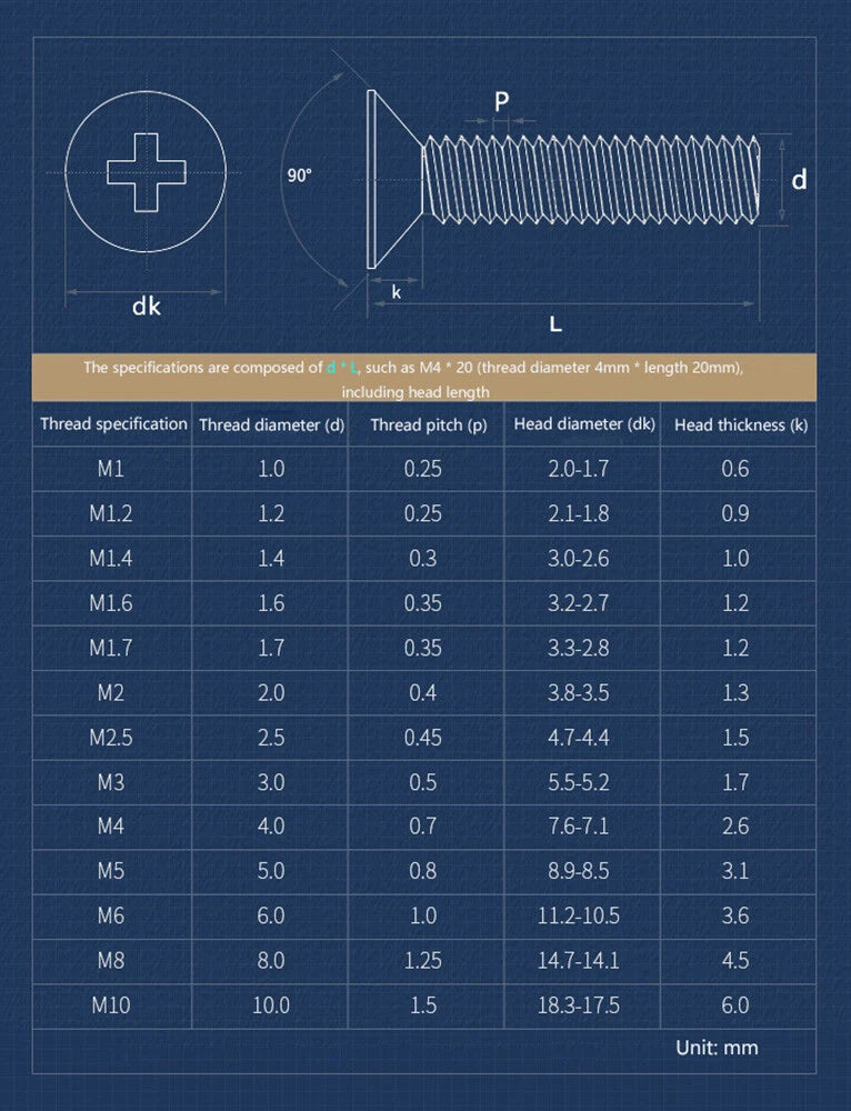 A2 Stainless Steel Pozi Countersunk Flat Head Machine Screws M3 M3.5 M4 DIN 965 — 3mm to 180mm