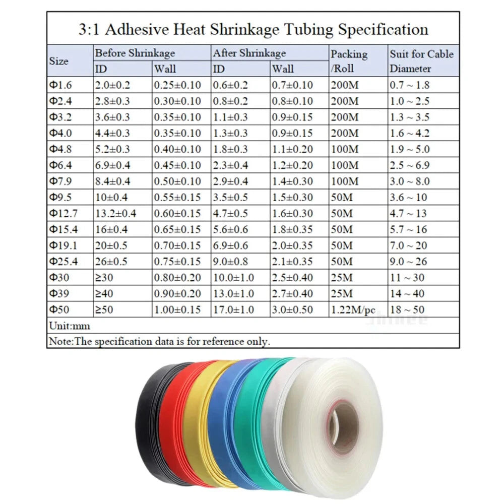 3:1 Black Adhesive Heat Shrink Tubing — Glue Lined Waterproof Sleeving