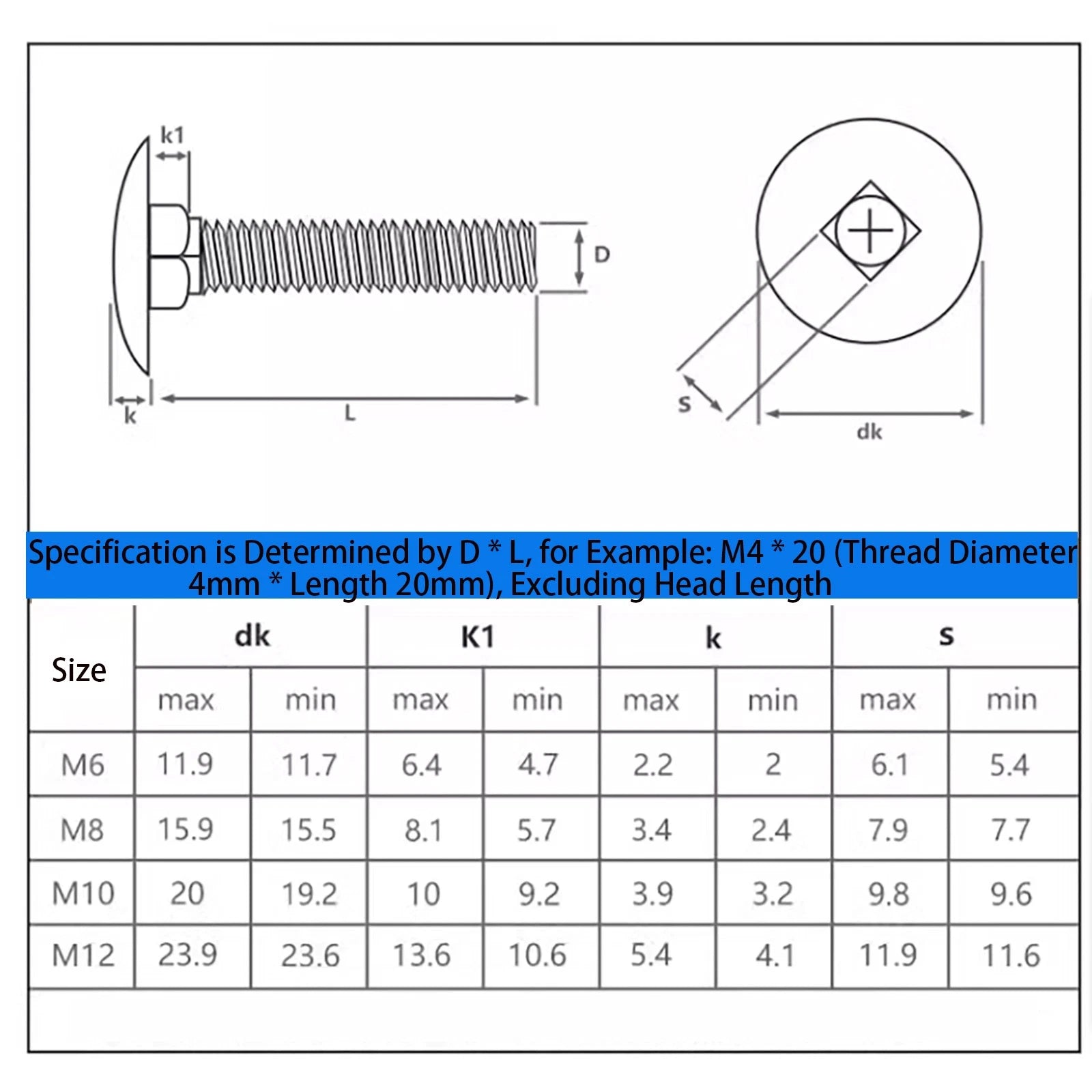 A2 Stainless Steel Cup Square Carriage Bolts (Coach Bolts) — M4 M5 M6 M8