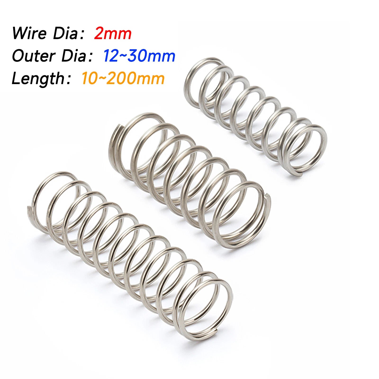 Compression Spring 2mm Wire Diameter 12-30mm Outre Diameter & 10-200mm Length
