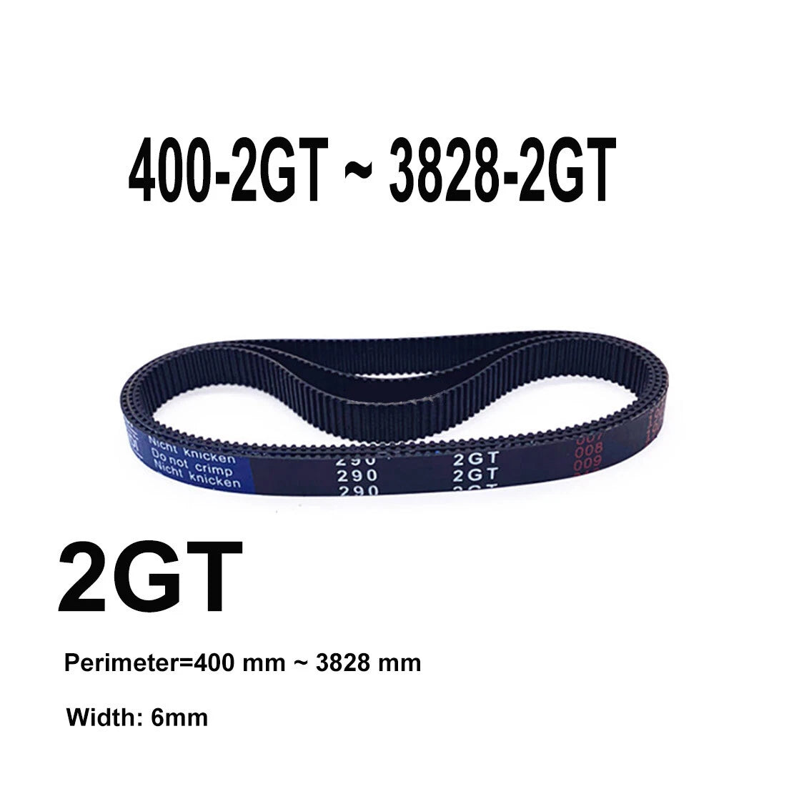 2GT Timing Belt 6mm Wide – Closed Loop Synchronous Belt (400–3828mm Perimeter)