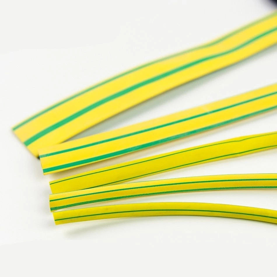 Yellow & Green Heat Shrink Tubing 2:1 — Φ3mm to Φ50mm, Fire Resistant, Soft PVC Sleeving